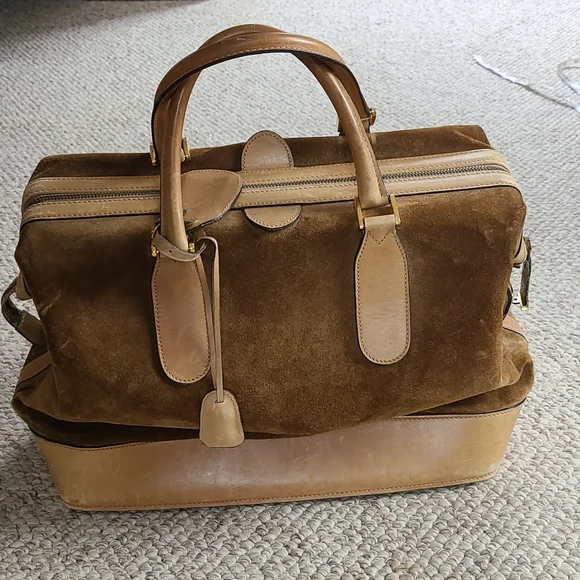 GUCCI suede travel bag, vintage, large rectangular satchel,  rare - Picture 3 of 16